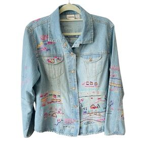 Chico's Light Blue Embroidered Denim Jacket